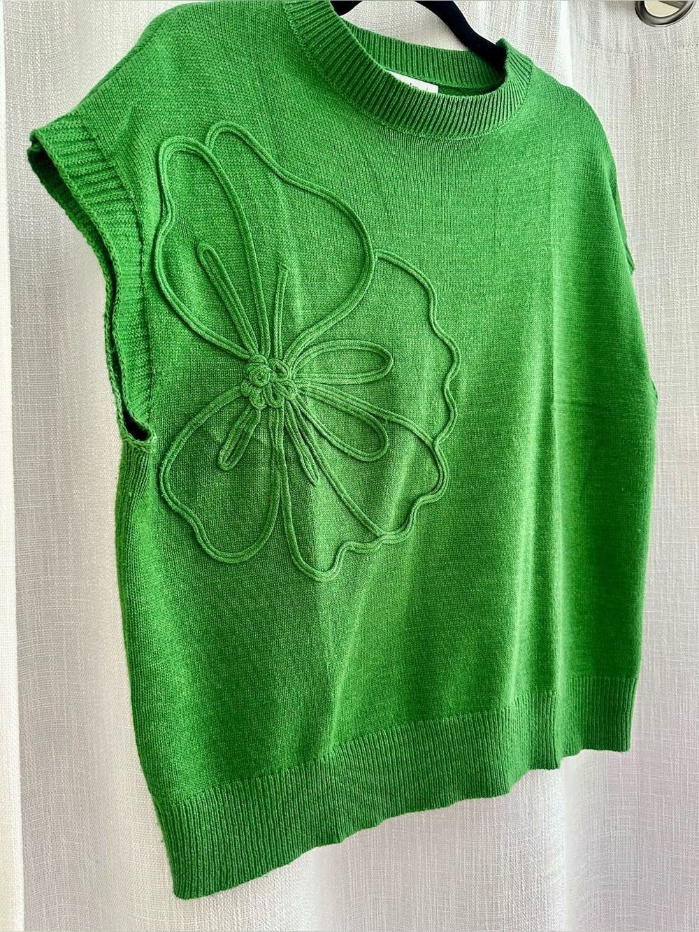 PRETTYGARDEN Green 3D Floral Appliqué Knit Sweater, L